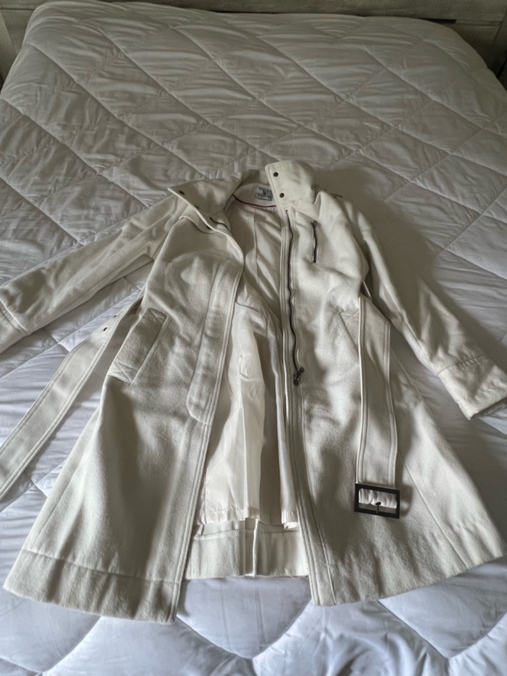 Worthington Cream Zip-Front Belted Trench Coat